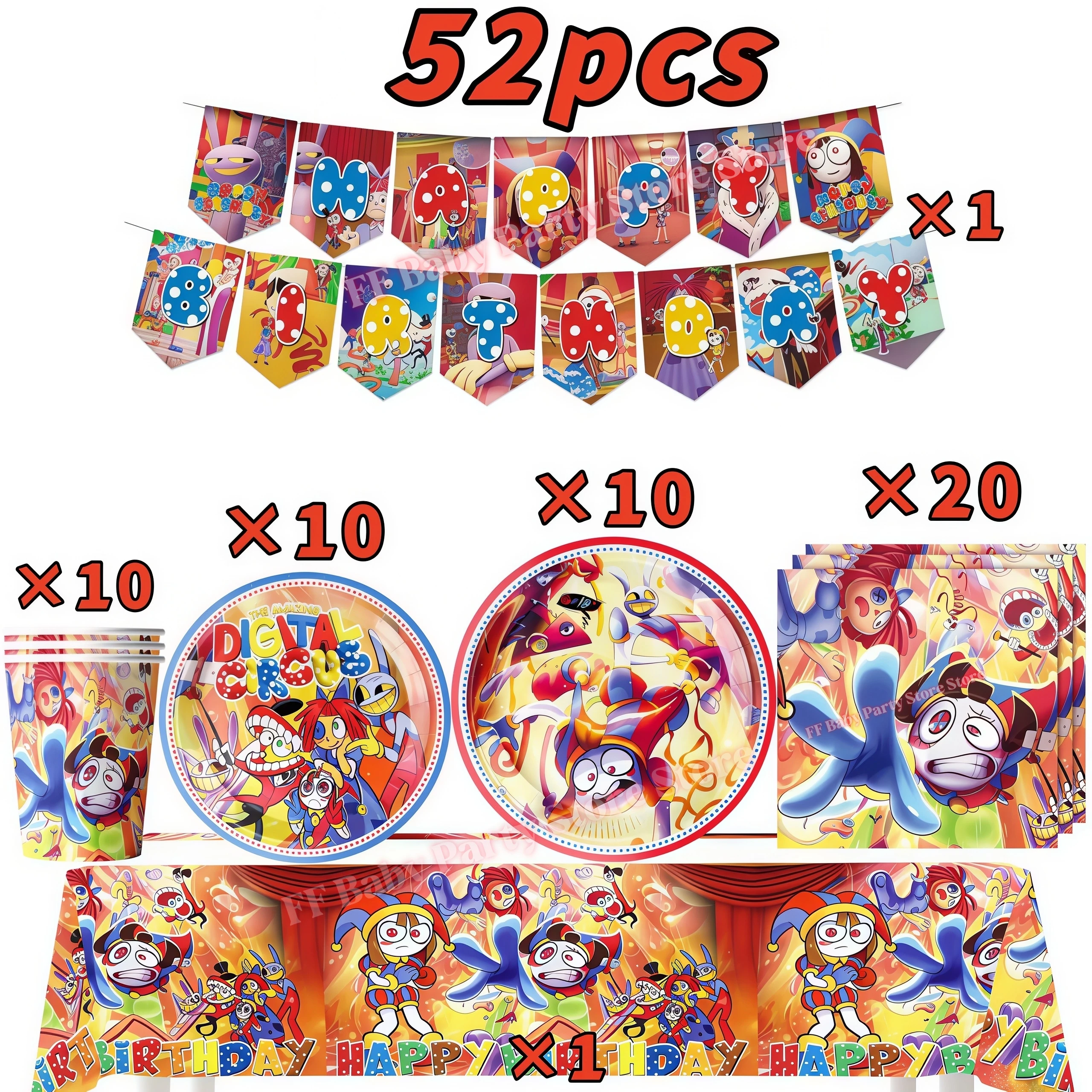 Erstaunliches Tischgeschirr Geburtstagsparty-Dekoration Digitales Zirkus-Ballon-Teller-Becher-Banner-Set Kinder-Geschenk Baby-Shower-Partyzubehör – Detail 23