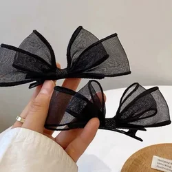 Horquilla de lazo de malla de doble capa de encaje negro para mujeres y niñas, horquillas de Clip para el pelo de estudiantes, accesorios para el cabello, 2 unids/set