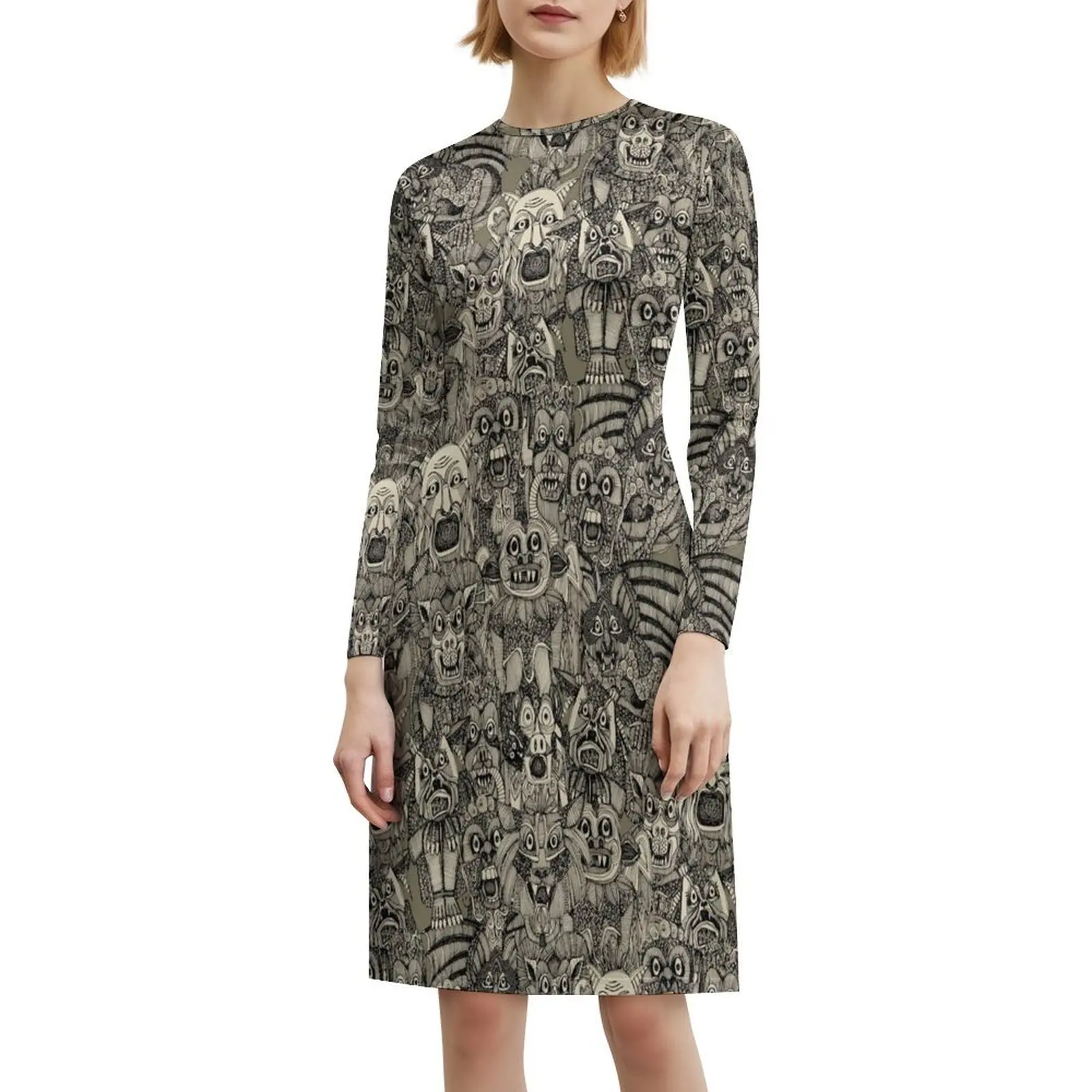 Gargousyles Vintage noir Style coréen tenue décontractée pour les femmes Simple quotidien bureau dame robes Gargouille grotesque médiévale gothique