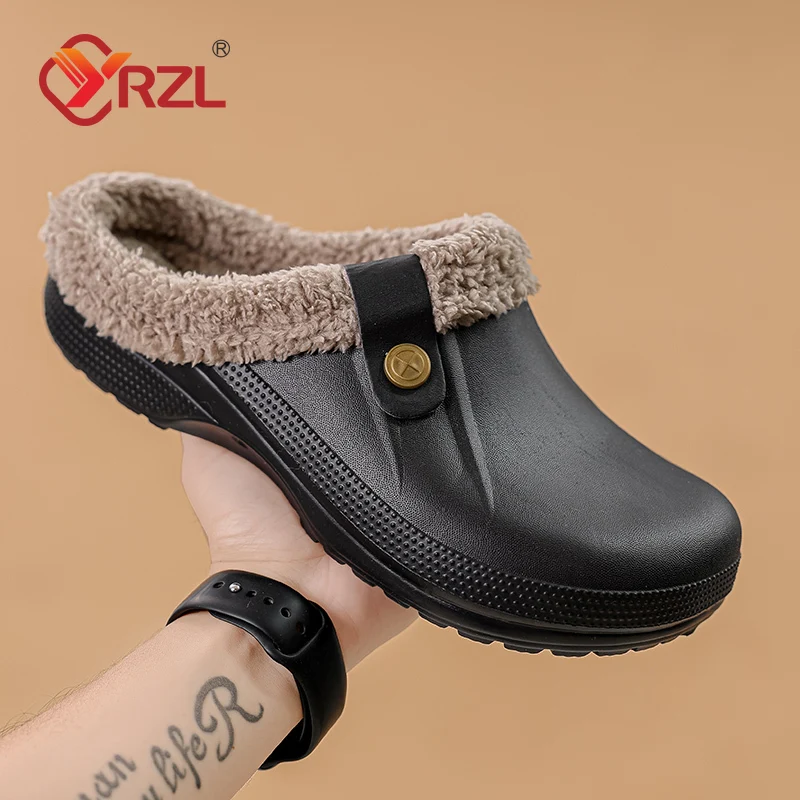 

YRZL Men Women Slippers Waterproof EVA Warm Furry Wrapped Slippers Indoor Home Cotton Shoes Fur Slides Plush Winter Slippers