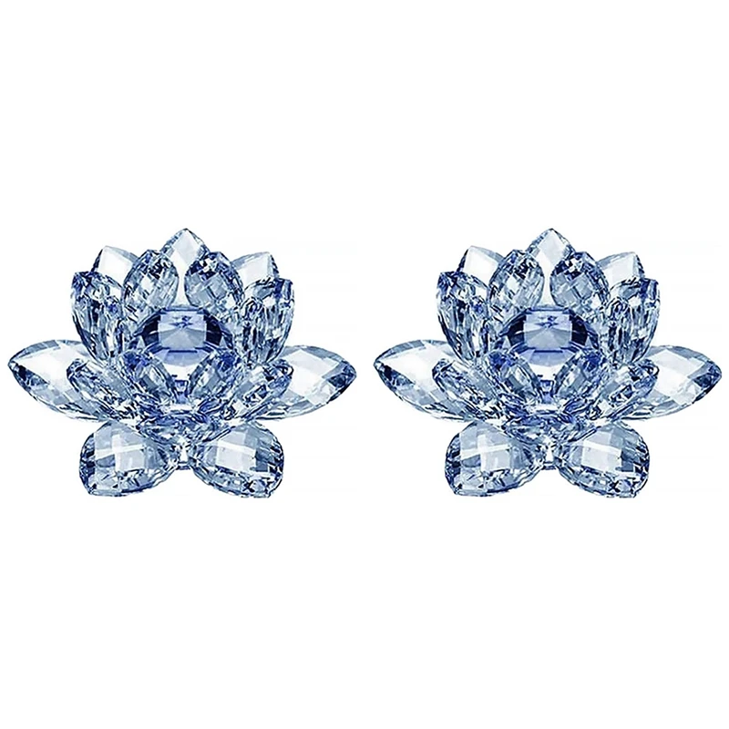

2X Blue Crystal Flower Ornaments Crystal Lotus Interior Decoration Crystal Glass Lotus Ornaments Creative(Small)