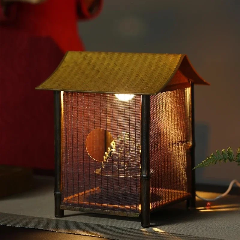 Handmade bamboo purple bamboo lamp house Chinese table  lantern tea room zen atmosphere  tea table   crafts
