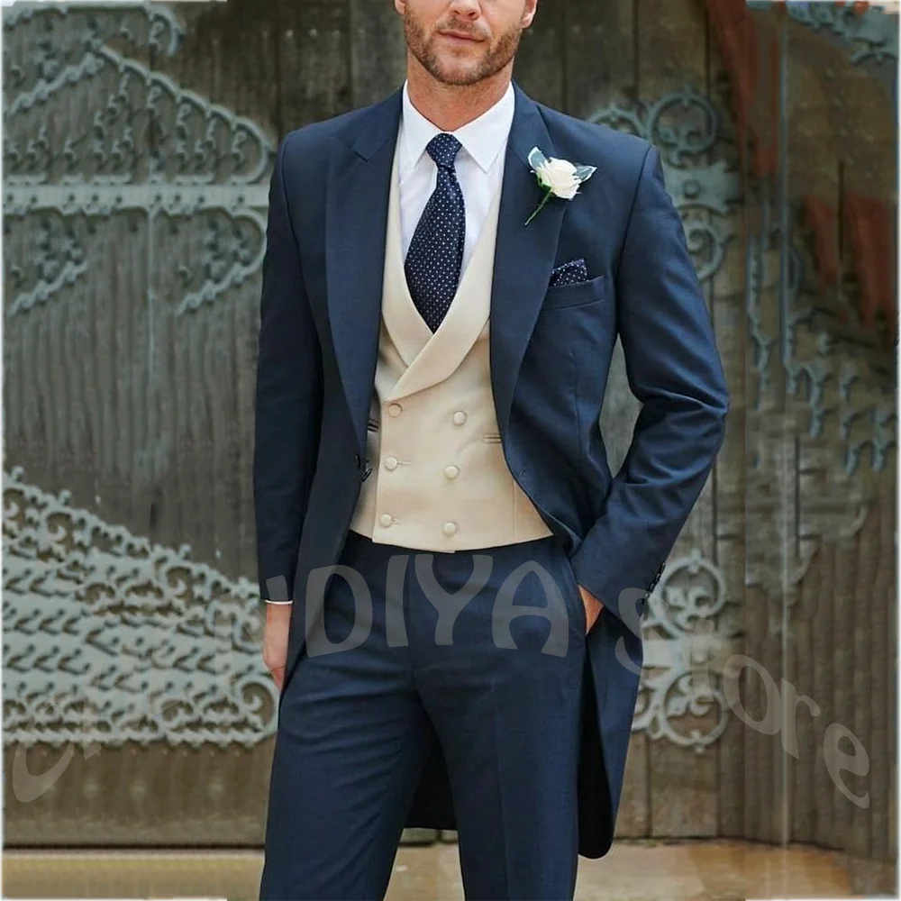 Men's Suit Set 3 Piece Contrast Color Peak Lapel One Button Classic Male CLothing Formal Party Wedding Tuxedo(Blazer+Vest+Pants)