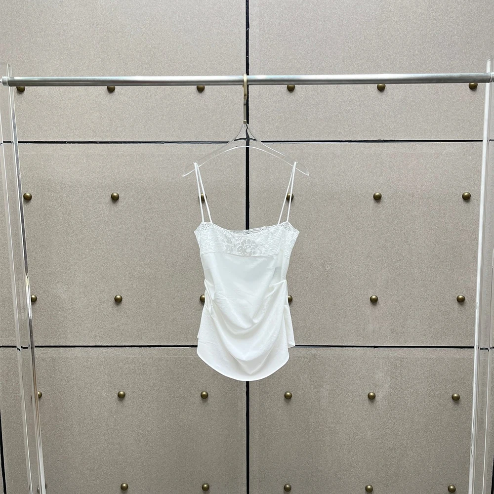 

Женский облегающий топ-камизол из хлопковой смеси с кружевной отделкой, на тонких бретелях, с драпировкой и изогнутым подолом, сексуальный топ-камизол для весны 2026 года, новинка в стиле Y2K