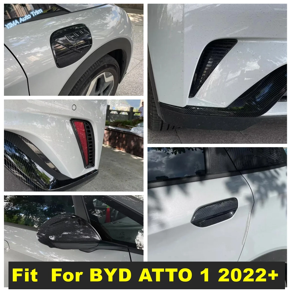 Front Bumper Strip / Rearview Mirror / Charging Port Decor Cover Trim For BYD ATTO 1 2022 2023 2024 ABS Car Exterior Accessories