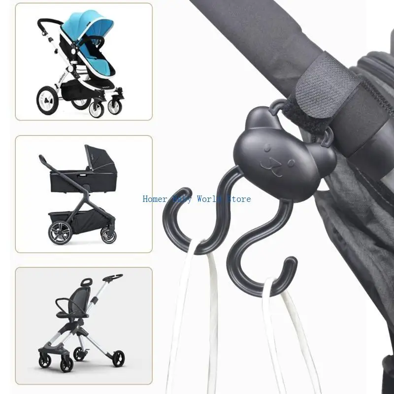 

B2QD Practical Strollers Hook for Parents Double Hook Hanger Organiser Travel Essential Easily Adjust to Fit Any Pram Cart