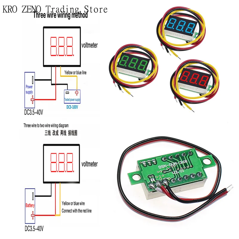 

2PCS Plastic Metal DC 0-100V LED Digital Voltmeter 0.36" Red Green Blue Voltage Detector For Car 12V Mobile Power✨
