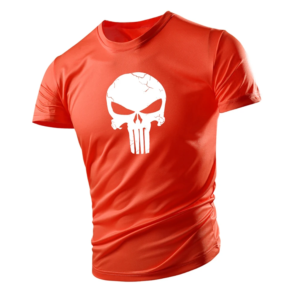 Summer casual sports fashion 2D printed skull adult crewneck short sleeve large size men\'s T-shirt comfortable quick dry