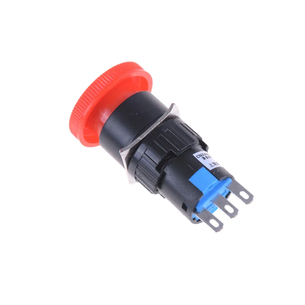 16mm Red Mushroom Emergency Stop E-stop Switch 3 Pins NO+NC DC 30V 5A AC 250V 3A Emergency Stop Push Button Switch Accessories