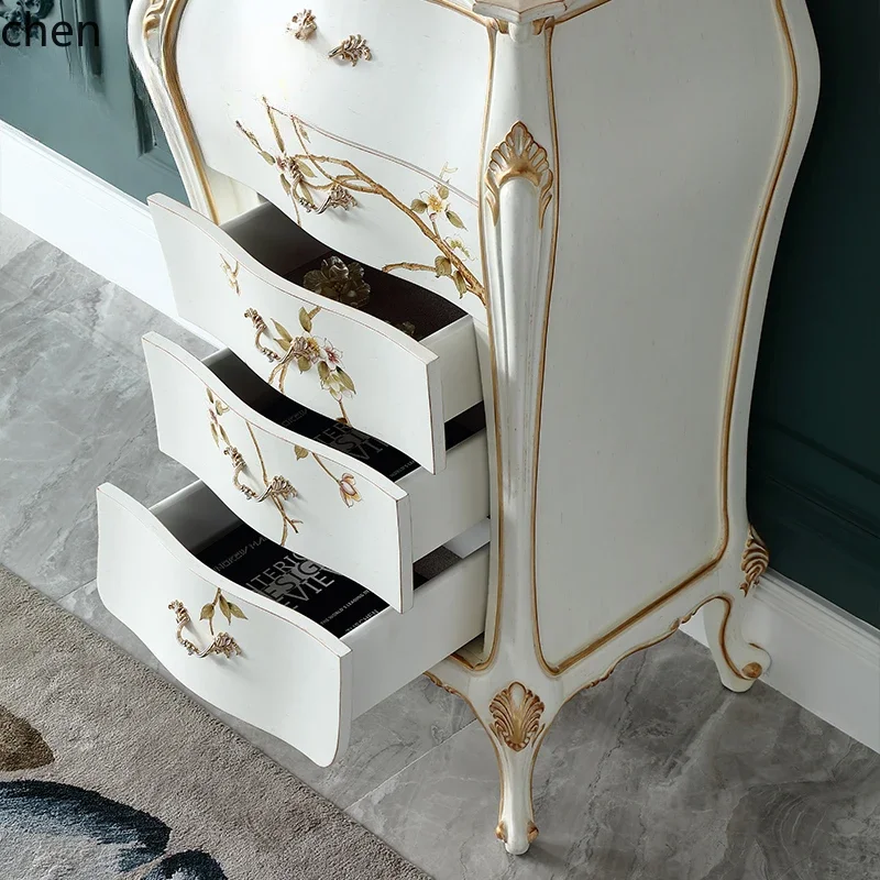 French solid wood hand-painted chest of drawers European bedroom vertical cabinet carved drawer decorative locker