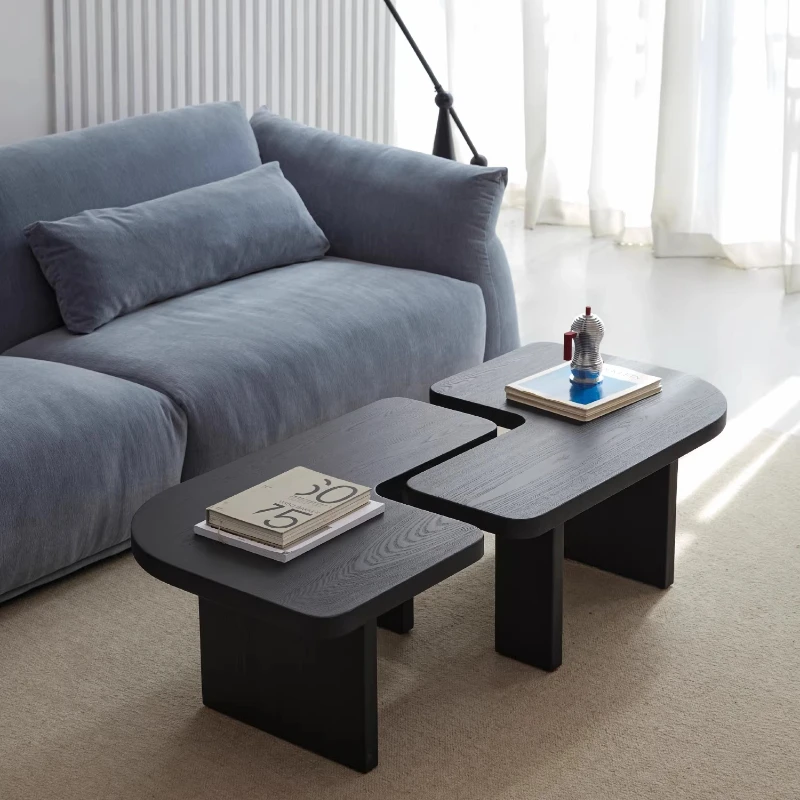 

Black wabi silent wind solid wood coffee table living room home light luxury high-end special-shaped side table tea table