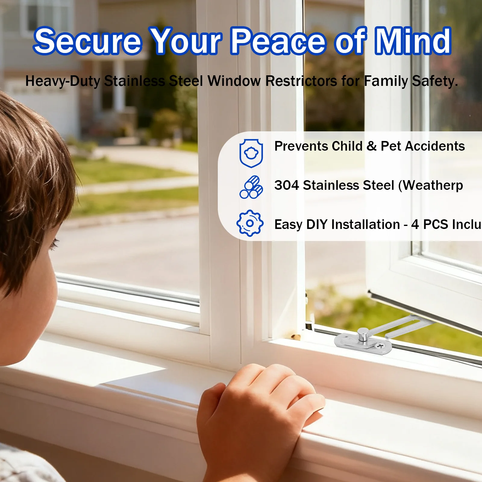 4Pcs Child Window Safety Locks Stainless Steel Concealed Restrictor Stopper Lock Easy Install Window Opening Angle Limiter