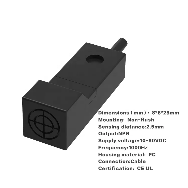 Rectangular Inductive Proximity Switch Sensor (LE09SN25DNO DC3) 2.5mm Sensing Distance NPN NO Output IP67 Protection 2m PVC