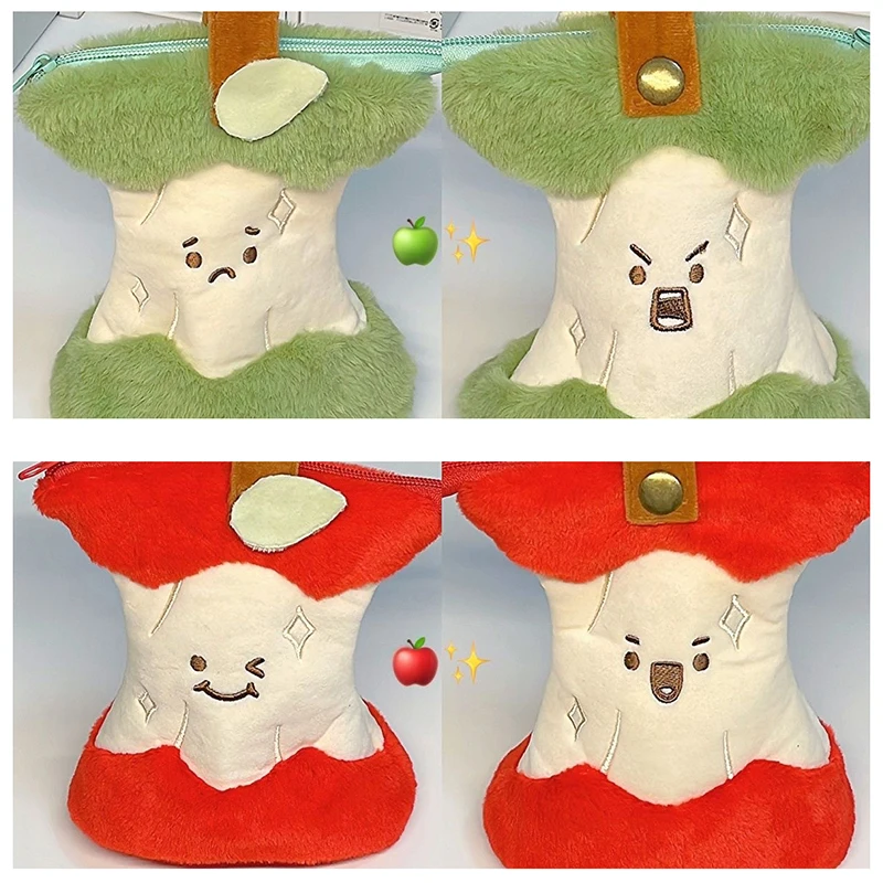 Cute Plush Fruit Core Pen Bag Two-sided Pattern Large Capacity Pencil Case Cartoon Stationery Organizer Creative Pen Container