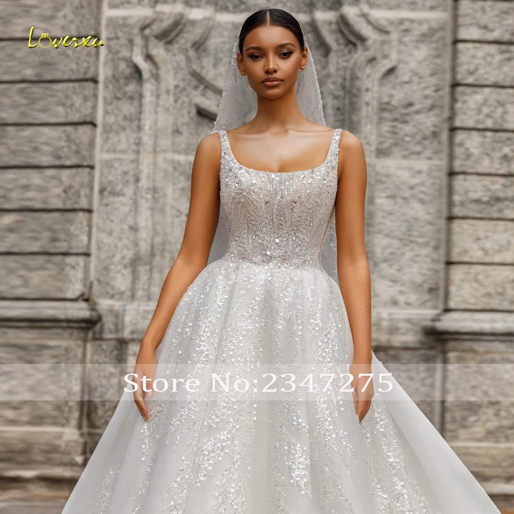 Suknie ślubne Loverxu w kształcie litery A, seksowne, z dekoltem w łódkę, bez rękawów, Vestido De Novia, koronkowe hafty, vintage, szyte na miarę suknie ślubne.