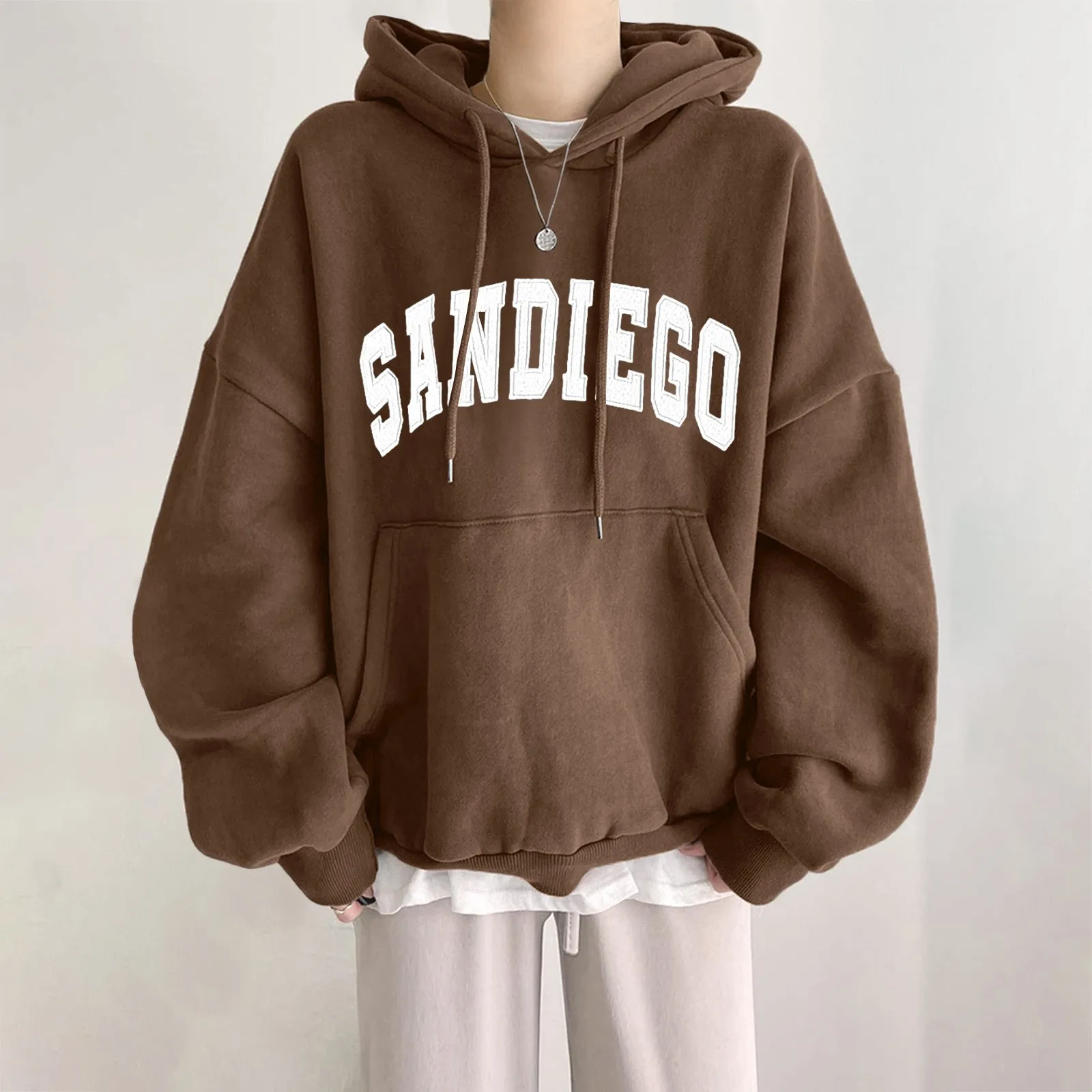 Sudadera holgada con estampado de letras para mujer, suéter de manga larga con cuello redondo, Estilo Vintage americano, ropa de calle de gran