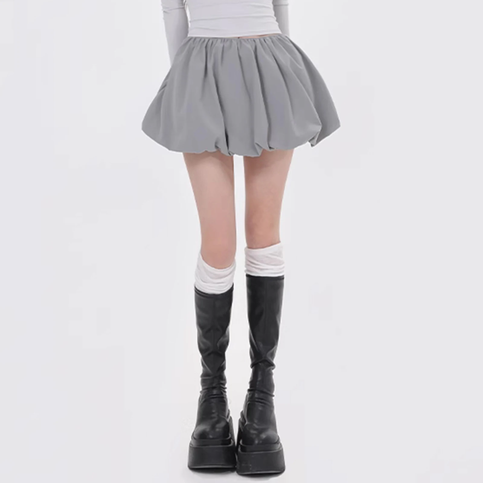 

Women's Y2K Mini Lantern Skirt Casual Loose Fitting Elastic Waist Solid Color Short Puffball Skirt for Summer