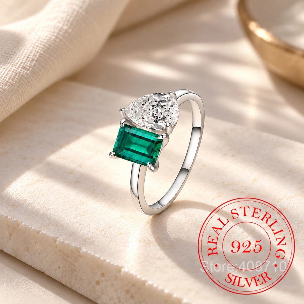 925 Sterling Silver Jewelry Vintage Luxury Emerald Crystal Finger Rings for Women Wedding Party Jewelery For Girls Friends Gift