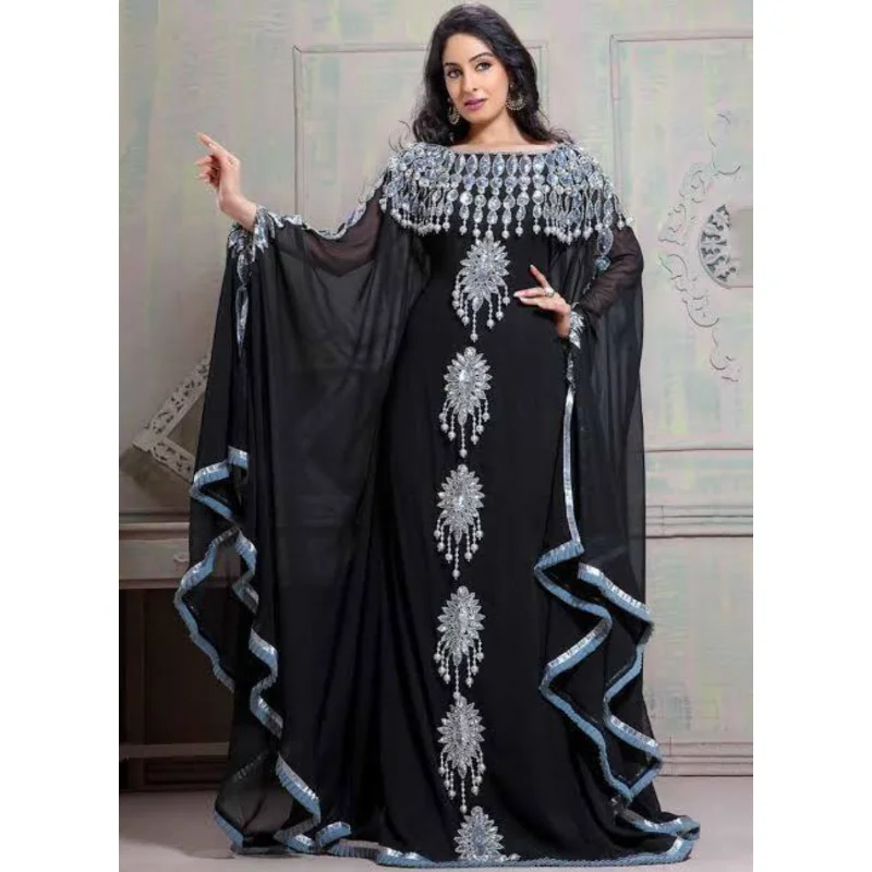 Black Kaftans Farasha Abaya Dress Long Dress Dubai Morocco European and American Fashion Trends