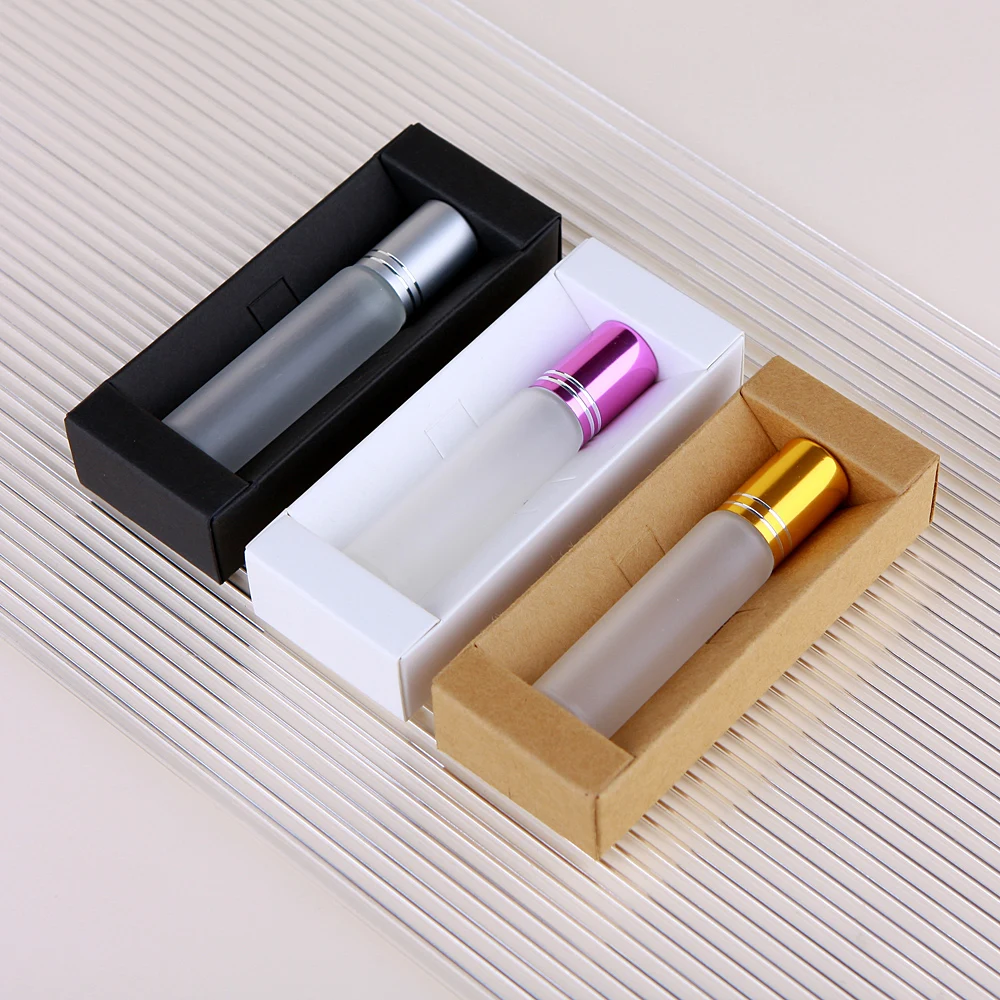 50 Pcs/Lot 10ml Frost Roll On Bottle Essential Oil Bottles With Box Refillable Perfume Bottle Glass Vials Print LOGO Pay Extra