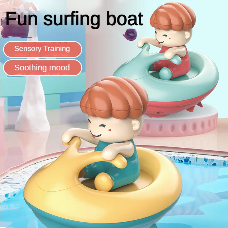 Barco de juguete esencial para el baño de bebé, barco de juguete para la piscina, tiempo de baño, divertido diseño de dibujos animados, No requiere baterías, barco para jugar en el agua, gira 360 grados