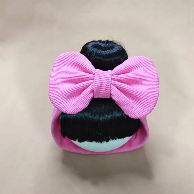 Hair Accessories Infant Baby Girl Bow Bun Wig Hat Patchwork Rib Cotton Elastic Newborn Children Headband for Kids Girls Headwear