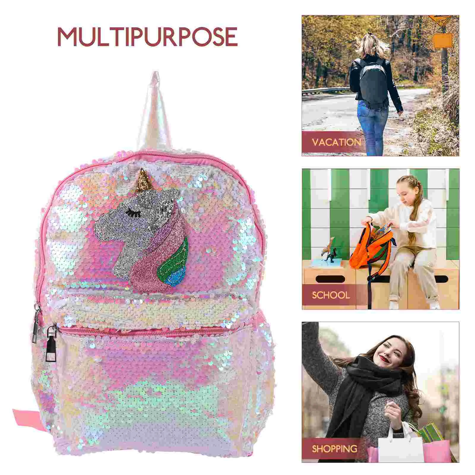 Shiny Girls Backpack Sequin Unicorn Design Satchel Adorable Bookbag Fashion Travel School Bag for Student Girls