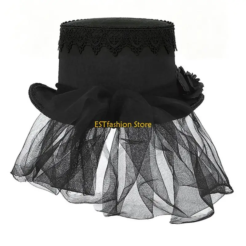 Y5GC Eye Catching Gothic Lace Hat Lightweight Headwear Cosplay Accessory for Women