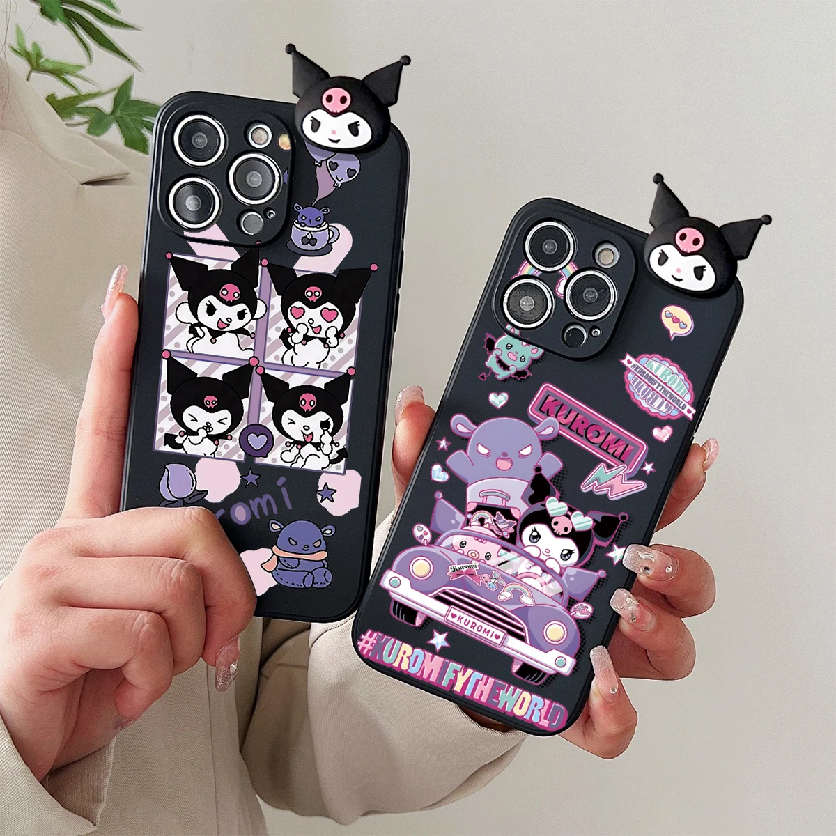 For OPPO A15 A94 A54 A55 A53 A74 A96 A57 A17 A58 A78 Realme C55 C53 C35 C30 C21Y C11 C33 Driving Kuromi Case With Holder Rope