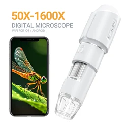 Microscopio Digital inalámbrico de bolsillo, microscopios USB de mano, Zoom 50x-1600x, lupa HD de enfoque fijo para iPhone y Android