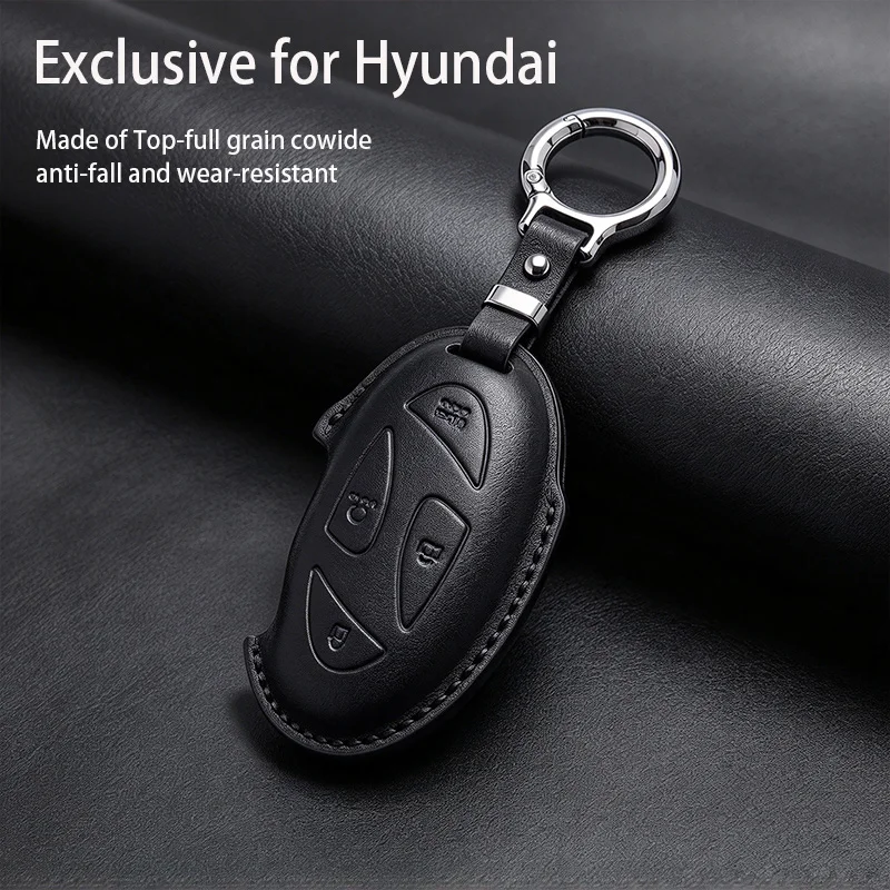 Genuine Leather Car Key Case Cover Fob For Hyundai IONIQ 5 Tucson L Santa Fe Palisade 2022-2026 Keychain Durable Accessories