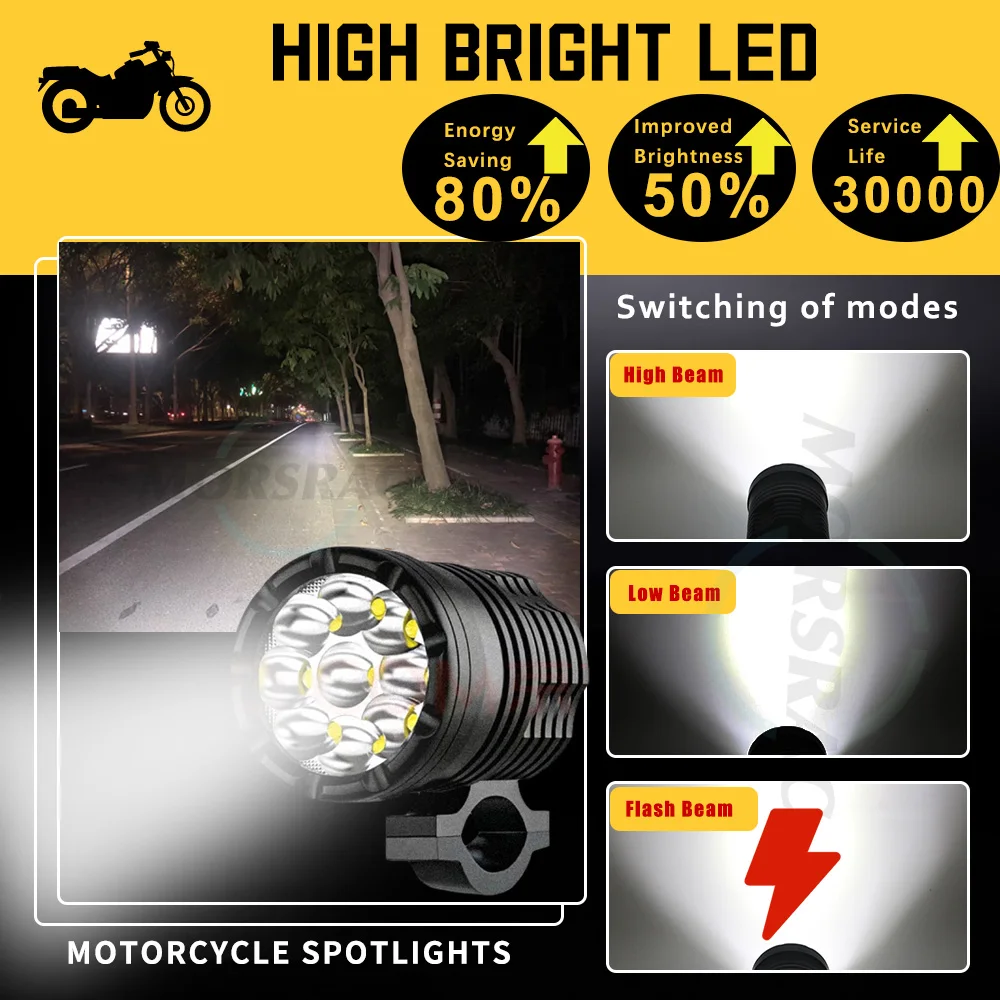 9 Chips Additional LED Headlights For Motorcycle Led Lights High/Low/Flash Long Range Auxiliary Motocross Fog Light Spotlight