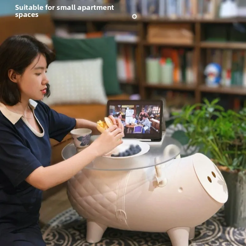 Cream Style Plastic Coffee Table Multifunctional Cartoon Storage Bin Large Capacity Toy Organizer for Living Room Sofa Side