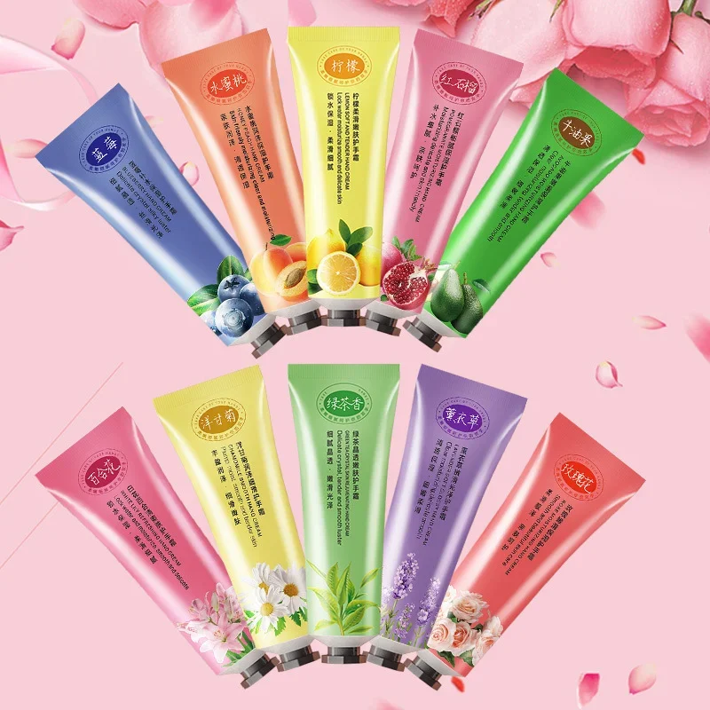 Cremas de manos florales con fragancia frutal, juego de 30g, hidratante, antiagrietado, cuidado de la piel de las manos, venta al por mayor, loción de manos para la piel de las mujeres