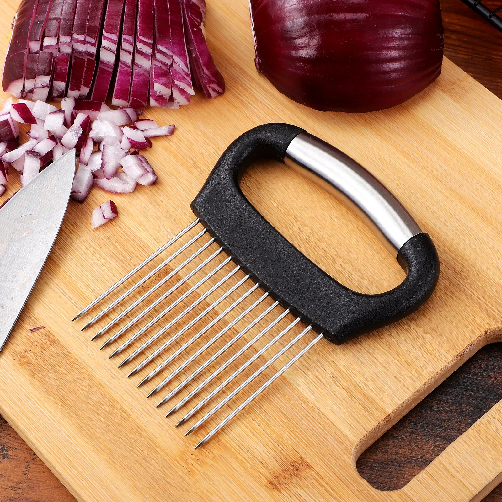 

3pcs Onion Fork Stainless Steel Nonslip Handle For Uniform Slicing Tomatoes Potatoes Apples Meat Tenderizer Kitchen Gadgets Tool