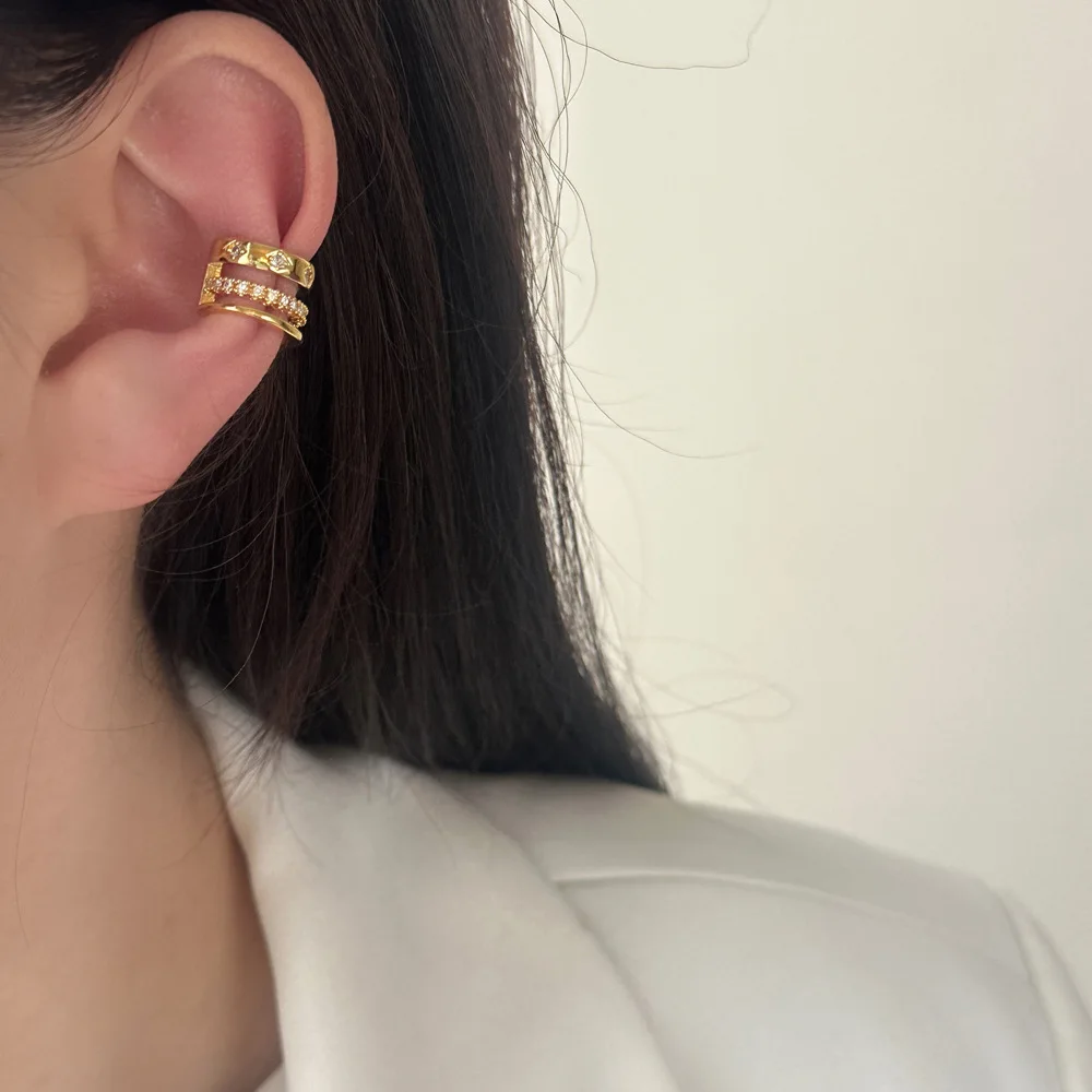 Multi-layer Zircon Ear Bone Clip for Women Luxury Simple Gold Color Clip Earrings Personalized Fashion Jewelry Accessories