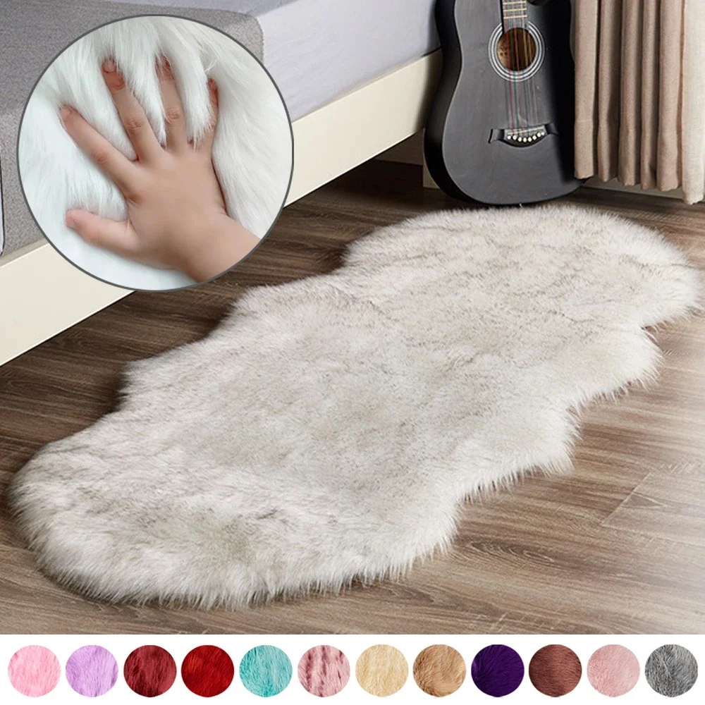 Imitation Sheepskin Carpet for Living Room Fluffy Plush Sofa Cushion Luxurious Faux Fur Rugs Kids Bedroom Bedside Foot Mat White