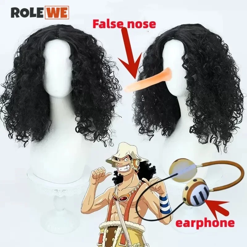 High Quality Usopp Wig Cosplay Anime Long Black Curly Heat Resistant Synthetic Hair Party Role Play Wigs  Wig Cap