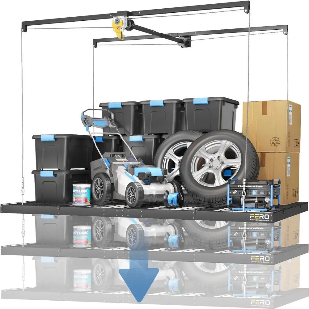 

Потолочные стеллажи для хранения в гараже с предохранительным замком, сверхмощная потолочная подъемная система и органайзер для хранения, идеально подходит для Max وش