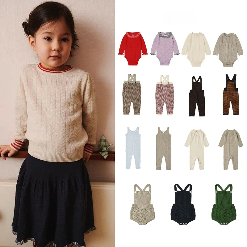

Baby Romper Ins Style AW25 Boys and Girls Knitted Striped One-piece Suit Crawling Suit and Farting Coat Baby Clothes Jumpsuit