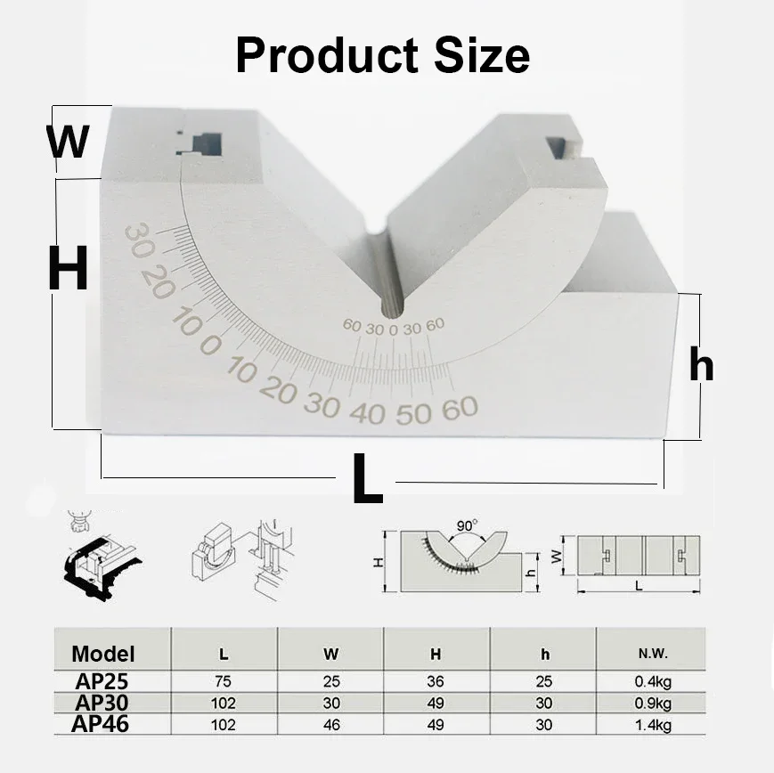 AP25 AP30 AP46 Milling Machine Precision Parts Micro Adjustable Pad 0/30/60 Angle Gauge V Block Angler Top Tool For Grinder