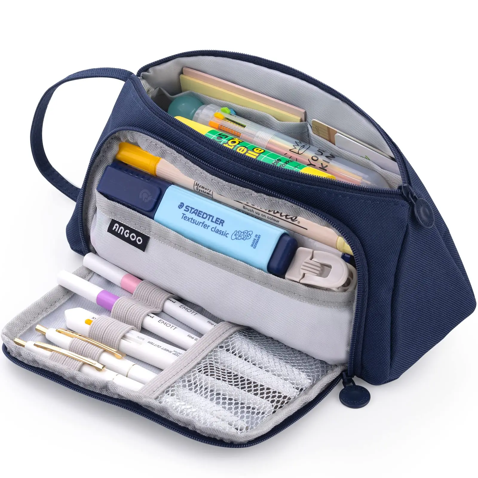 Navy Blue Triangular Oxford Cloth Pencil Case, Office Supply Organizer, School Supplies, Suitable for Both Boys and Girls