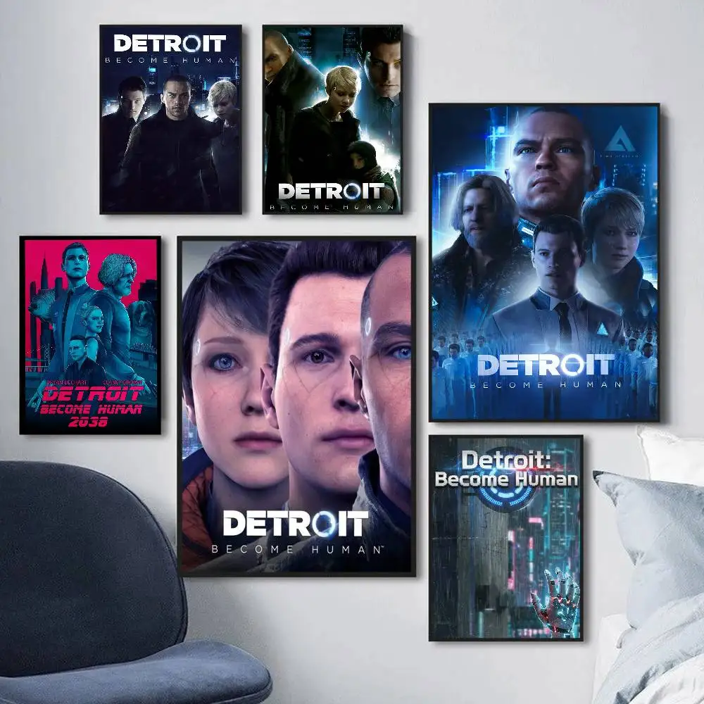 Game D-Detroit Become Human Classic Vintage Posters Decoracion Painting Wall Art White Kraft Paper Kawaii Room Decor