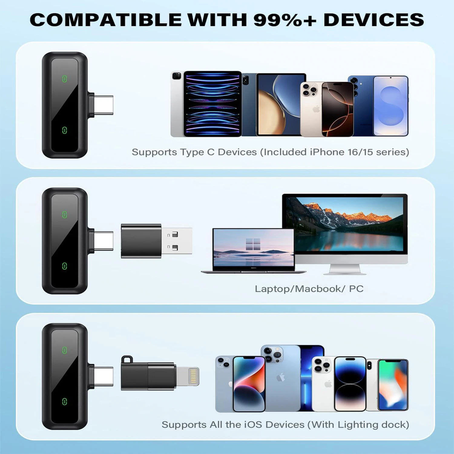 Wireless Lavalier Microphone For iPhone Android PC Audio Video Recording Noise Cancelling Clip-on Mics For Vlog Tiktok YouTube