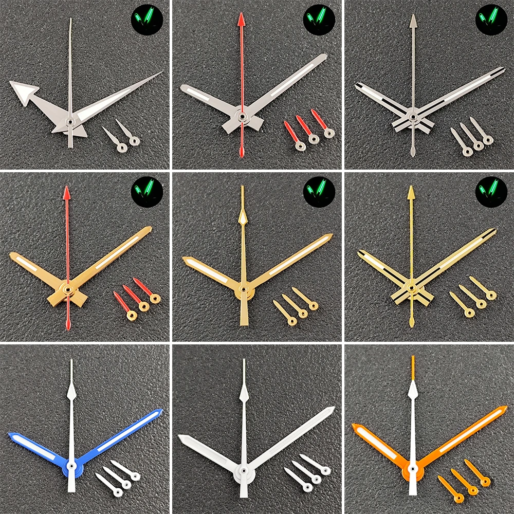 Manecillas plateadas/naranjas VK63 aptas para movimientos de cuarzo VK63 y VK64 con accesorios de puntero de reloj luminoso verde