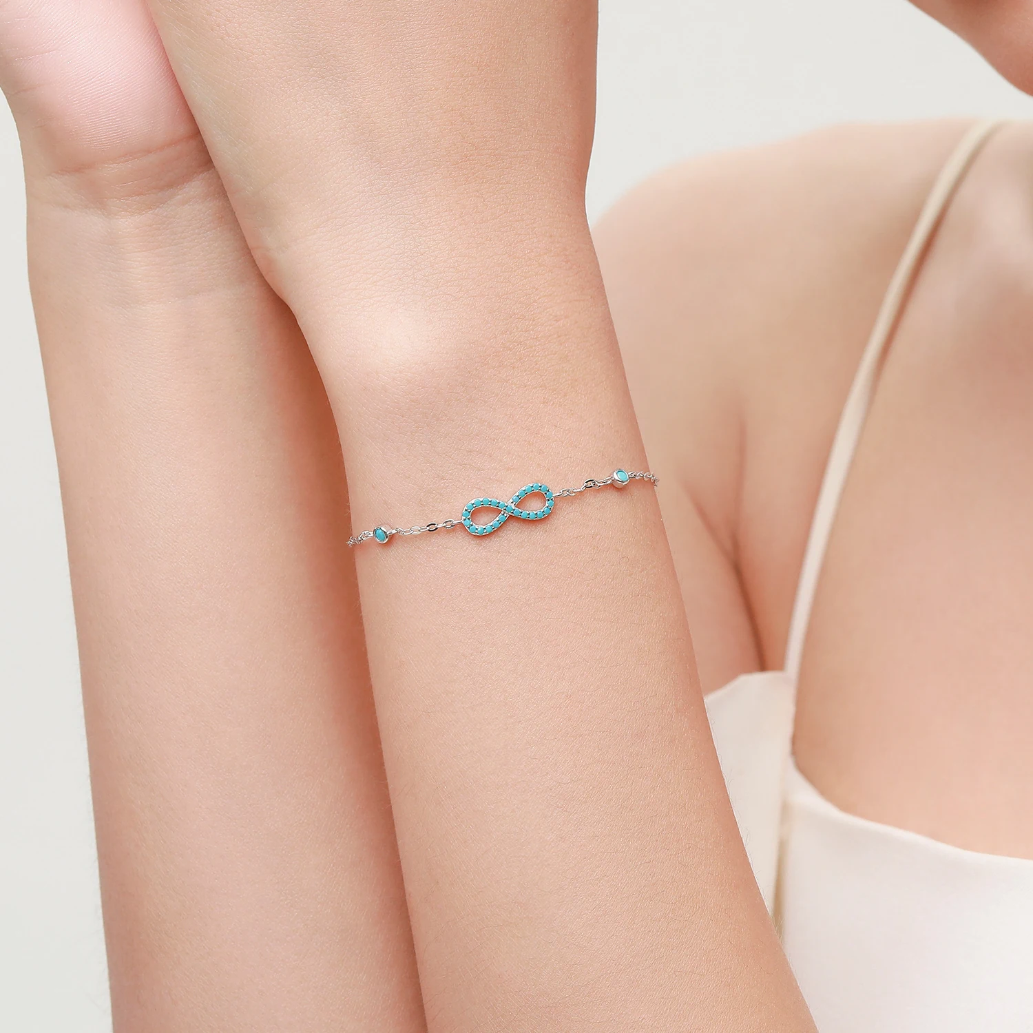 MODIAN Romantic Infinite Love Bracelet 925 Sterling Silver Vintage Natural Turquoise Chain Bracelets For Women Wedding Jewelry