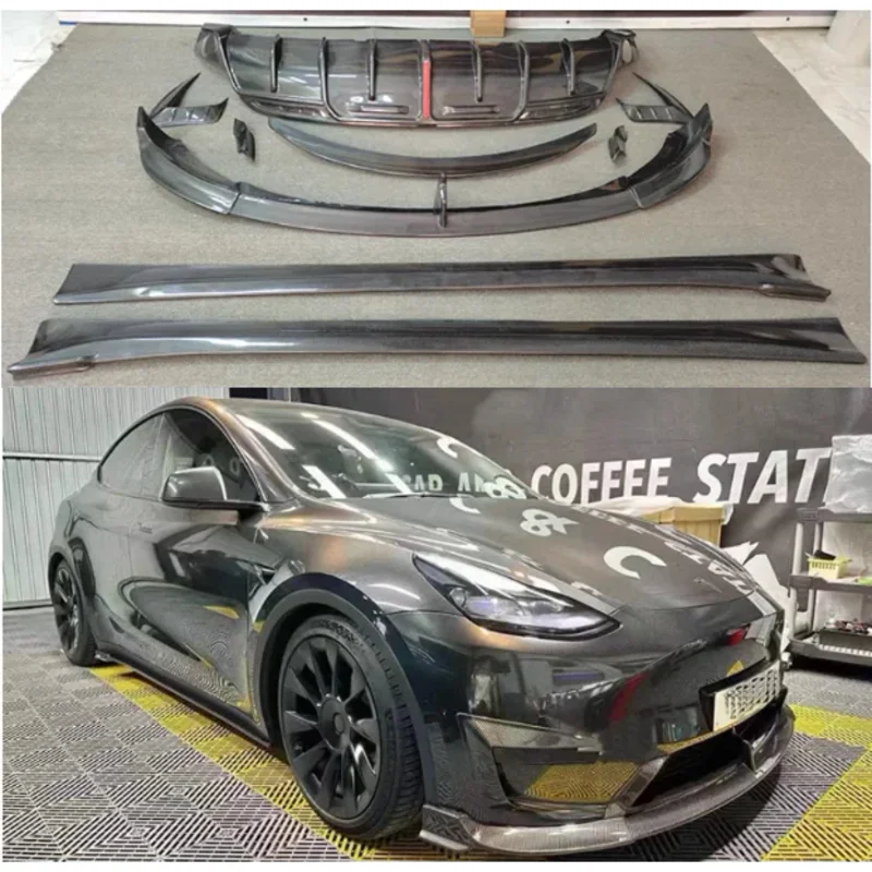 

Real carbon fiber KBR body kit for Tesla Model Y 2020-2023 front bumper lip splitters rear diffuser side skirt spoiler air knife