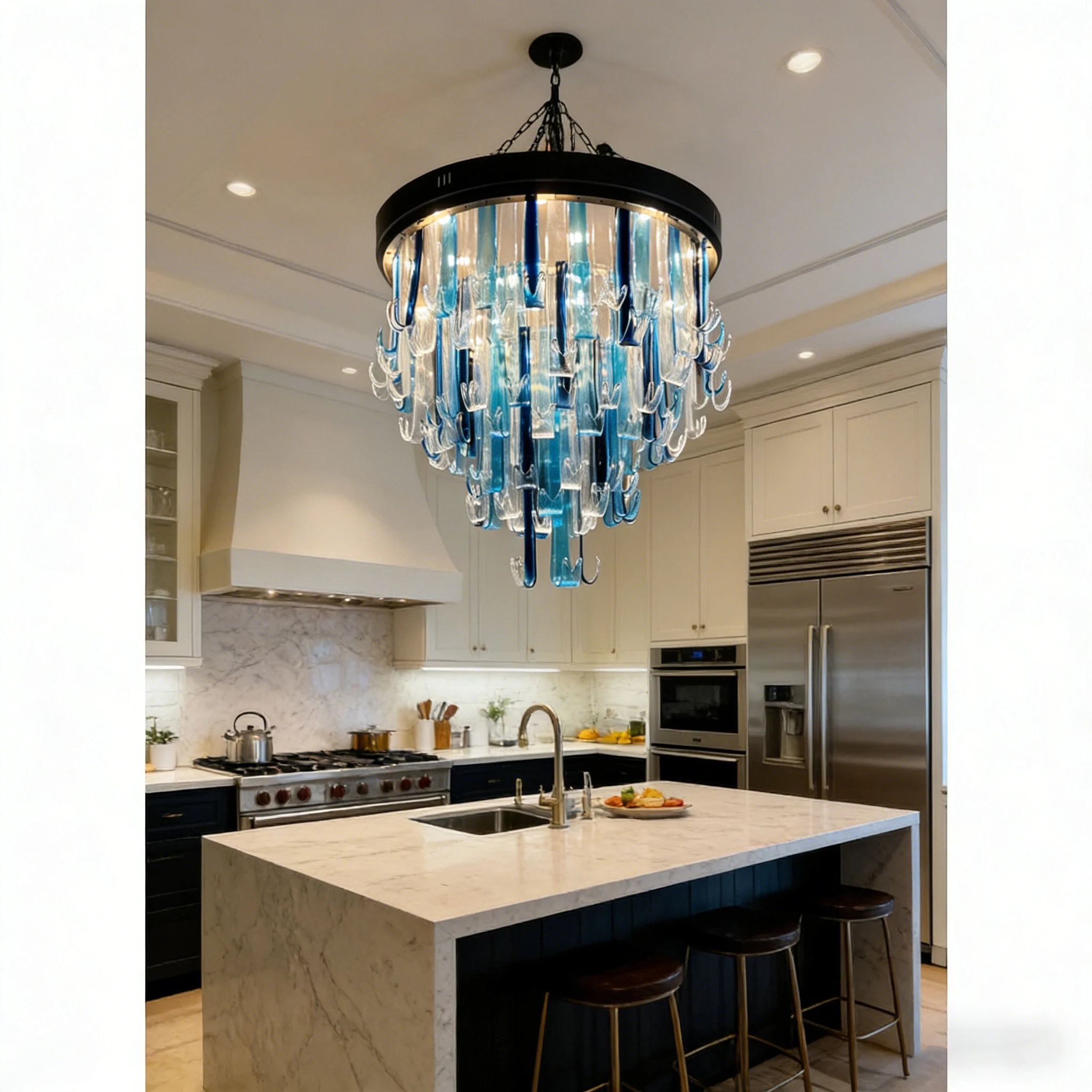 REVEN Customizable Luxury Chandelier Designer Modern Luster Waterfall Glass Pendant Light Adjustable Height for Hotel Lobby