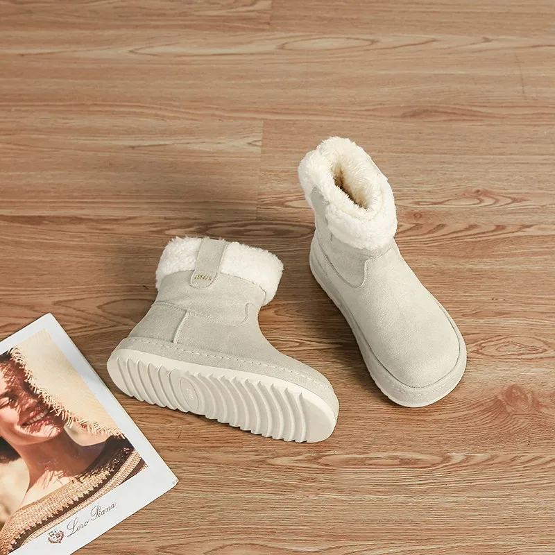 두꺼운 밑창, 둥근 앞코, 플리스 안감, 따뜻하고, 패셔너블하며, 다용도이며, 편안하고, 미끄럼 방지 및 통기성이 좋은 여성용 스노우 앵클 부츠