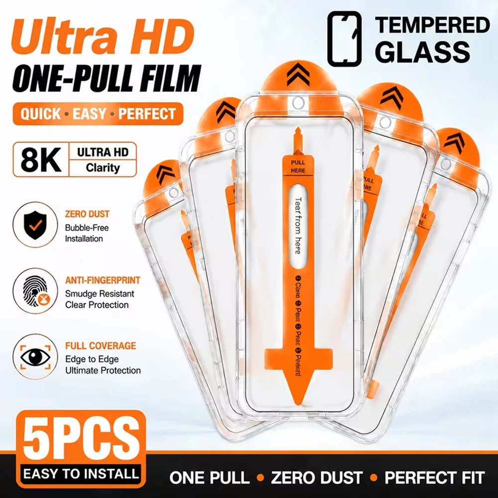 

5Pcs HD Screen Protector For iPhone 16 Pro Max Air 17 15 14 Plus 13 12 Mini 16e 11 XR XS 7 Tempered Glass For iPhone 17 Pro Max